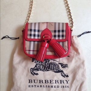 Authentic Burberry Cadmium Red Haymarket Bag